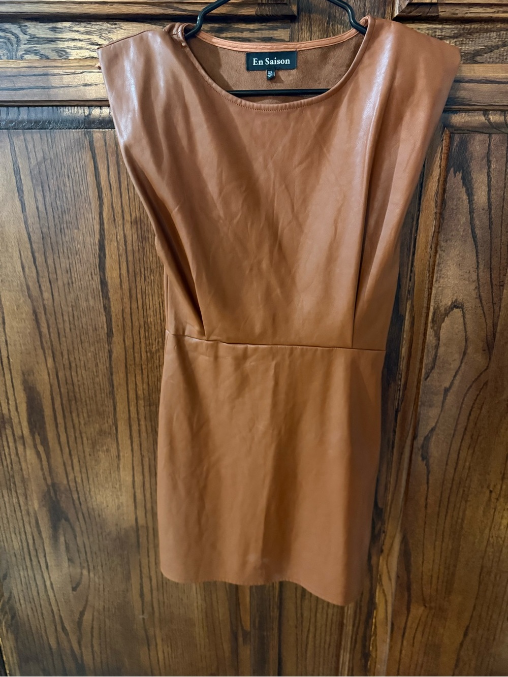 En Saison Tan Faux Leather Mini Dress